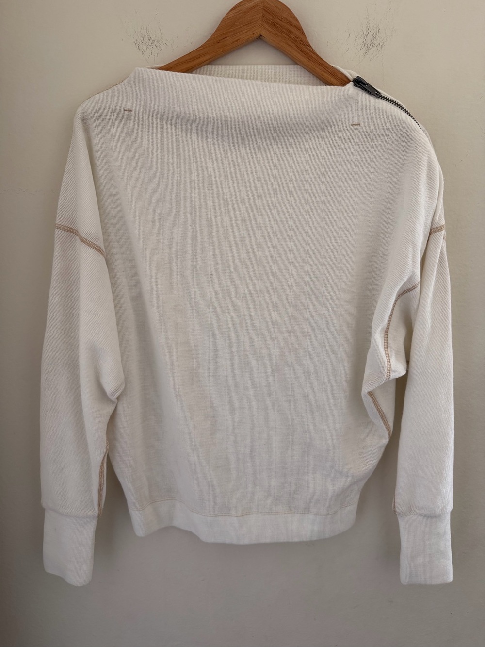 Free People We The Free Nikala Ivory Thermal Asymmetrical Zip Top Shirt Small
